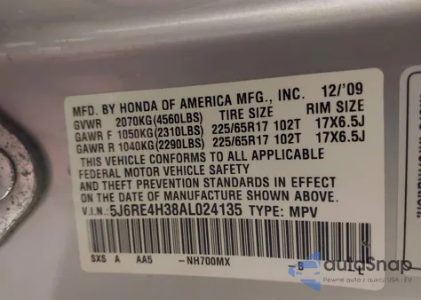 2010 Honda Cr-V Lx from USA, damaged, VIN 5J6RE4H38AL024135